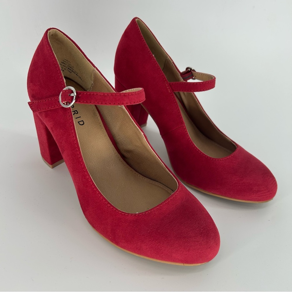 Torrid Velvet Mary Jane Heels Red Women's 8.5 WW Ruby Slipper Suede Chunky Pumps